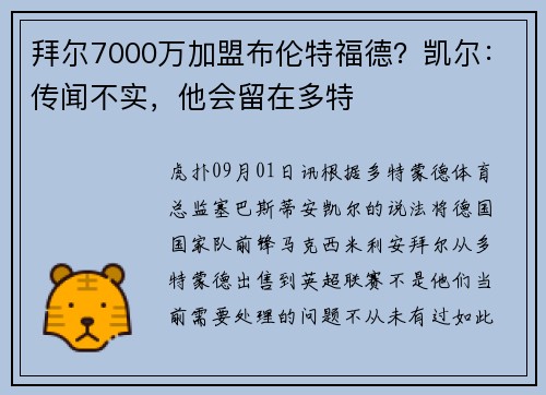 拜尔7000万加盟布伦特福德？凯尔：传闻不实，他会留在多特